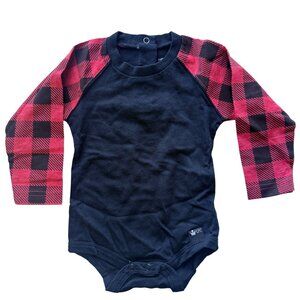 Littlest Prince Couture Baby Bodysuit 18 Months Plaid Sleeves Black Cotton